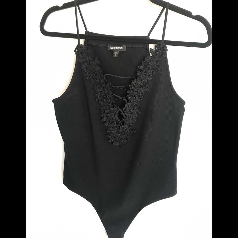 Express Black Lace Body Suit Top Size M new